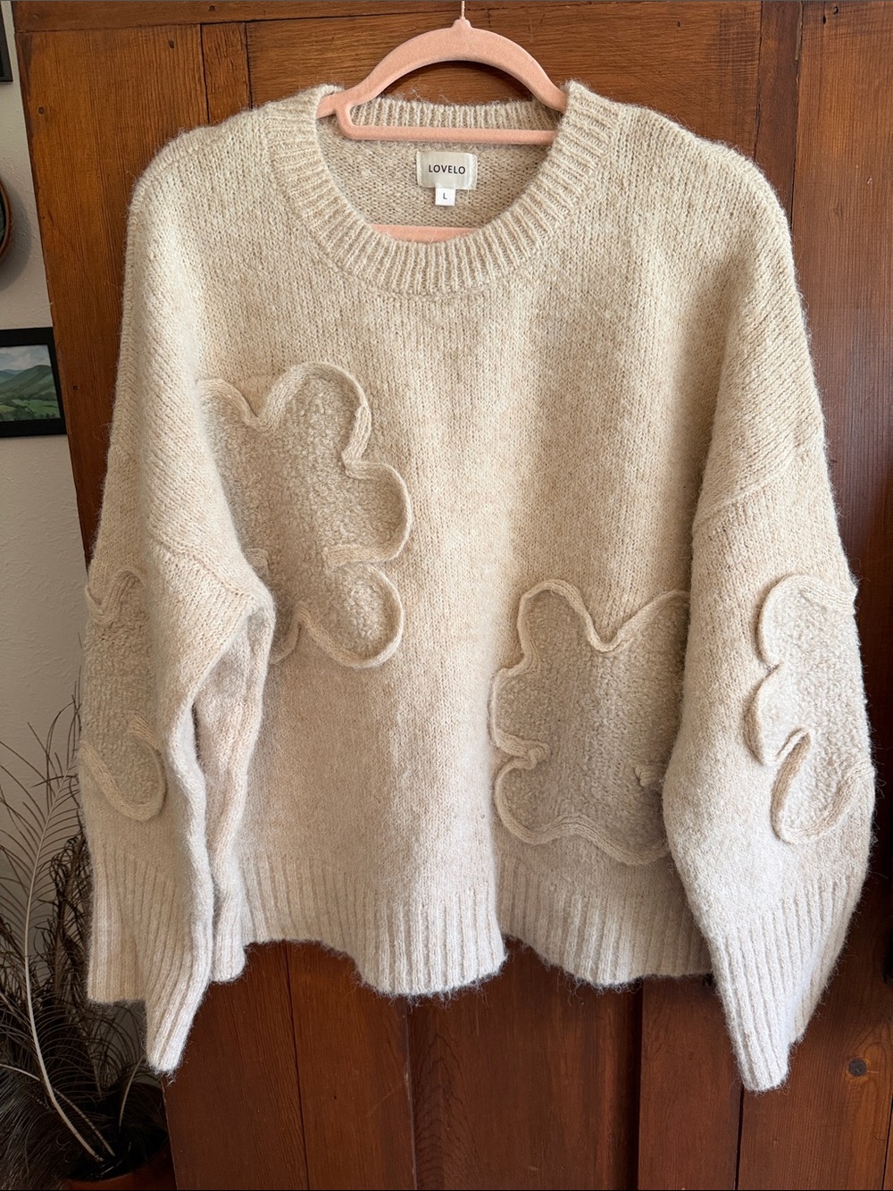 Love Cream Floral-Appliqué Crewneck Sweater